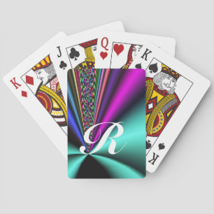 Kleurrijke fractale stralen met monogram pokerkaarten