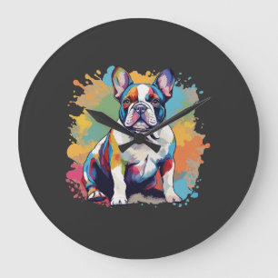 Kleurrijke Franse Bulldog Kunst voor Hondenliefheb Grote Klok