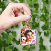 Kleurrijke Frida Kahlo Cartoon Bloemenpatroon Sleutelhanger (Hand)