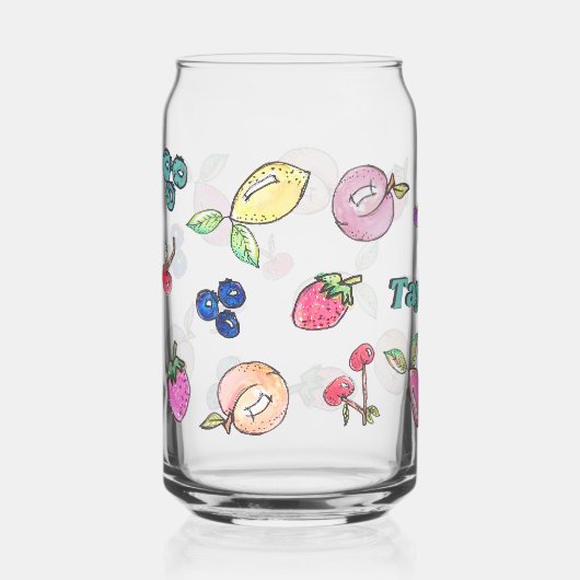 Kleurrijke Fruit Cherry Modern Lemon Strawberry Na Blikvorm Glas (Voorkant)