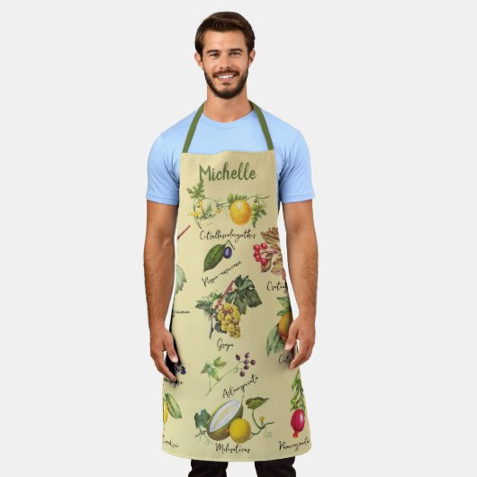  Kleurrijke Fruit Collage Custom Name Schort (Gedragen)