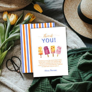 Kleurrijke Fruit Ice Cream Popcicle Baby shower Bedankkaart