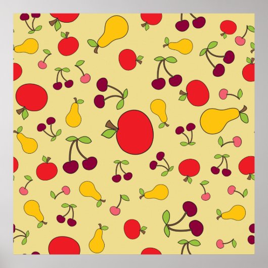 Kleurrijke Fruit Patroon Appels Kersen en Peren Poster (Voorkant)