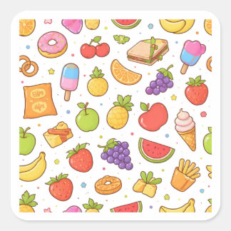 Kleurrijke Fruit Snacks Doodle Kunst Sticker