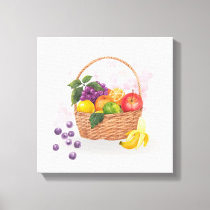 Kleurrijke Fruitmand Aquarel Kunst Canvas Afdruk