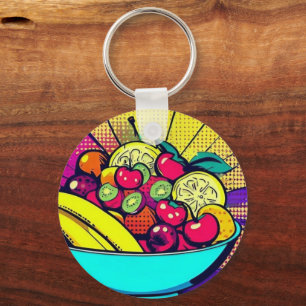 Kleurrijke fruitschaal sleutelhanger Pop Art ete