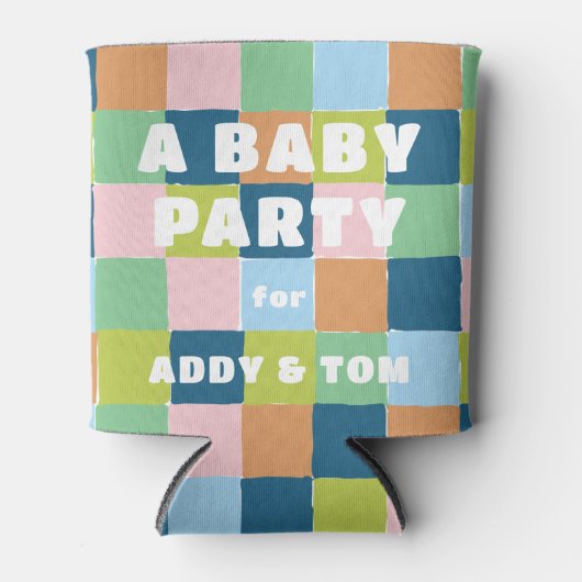 Kleurrijke Fun Block Pattern Baby Party Douche Blikjeskoeler (Voorkant)