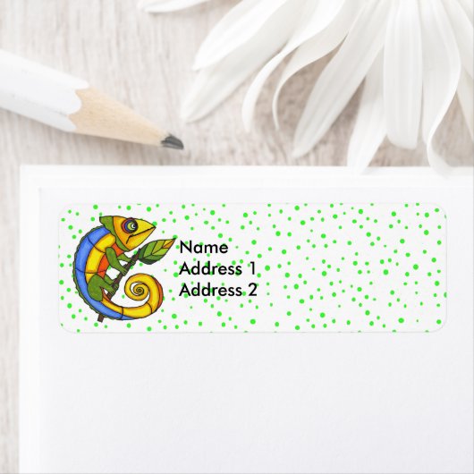 Kleurrijke Fun Lizard Tak Groene Stippen Etiket (Insitu)