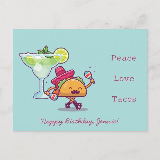 Kleurrijke Fun Margaritas & Tacos Gefeliciteerd Briefkaart (Voorkant)