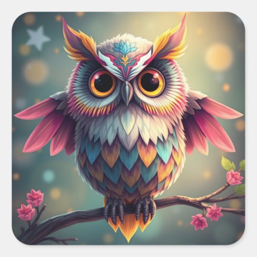 Kleurrijke Fun Owl Stickers (Voorkant)