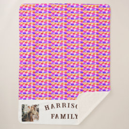 Kleurrijke Fun Pattern Familie Foto en Naam Sherpa Deken