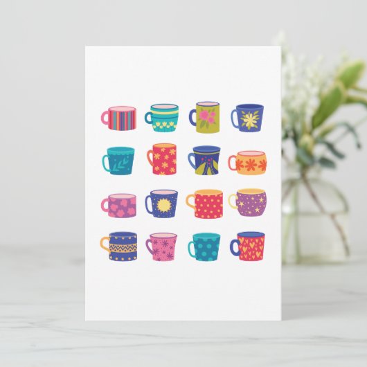 Kleurrijke Fun Patterned Coffee Mok Set Kaart (Staand voorkant)