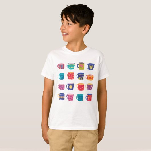 Kleurrijke Fun Patterned Coffee Mok Set T-shirt (Voorkant volledig)