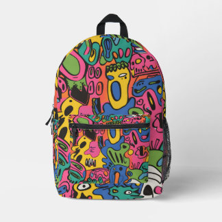 Kleurrijke Funky Cartoon Doodle Patroon Kinderen Bedrukte Rugzak