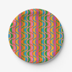 Kleurrijke Funky Pop Art Wavy Moon Stripes Patroon Papieren Bordje