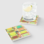 Kleurrijke Funky Retro geïnspireerd Stenen Onderzetter (Zijkant)