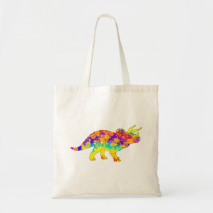 Kleurrijke Funky Triceratops Mooie Dinosaur Kunst Tote Bag