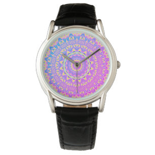 Kleurrijke Funky Trippy Vibrant Jewel Tone Mandala Horloge