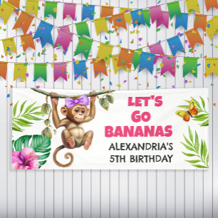 Kleurrijke Ga Bananen Apen Jungle Kinderverjaardag Spandoek
