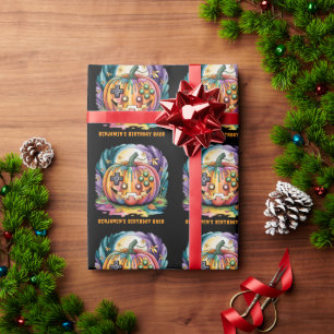 Kleurrijke Gamer Pumpkin Halloween Bash Cadeaupapier