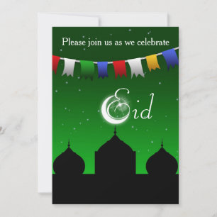 Kleurrijke Garland met Moskee Eid Party Uitnodigin Kaart