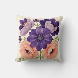 Kleurrijke Geborduurde Bloemen Paarse Worp Kussen