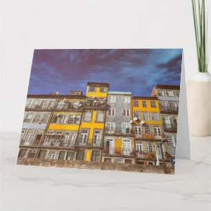 Kleurrijke gebouwen van Ribeira District in Porto Bedankkaart