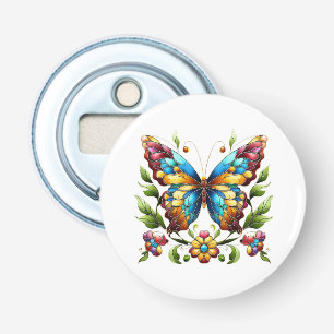 Kleurrijke gebrandschilderde glazen vlinder met bl button flesopener