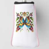 Kleurrijke gebrandschilderde glazen vlinder met bl golfheadcover (Draai 90)