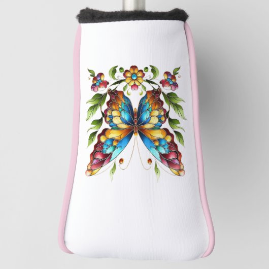 Kleurrijke gebrandschilderde glazen vlinder met bl golfheadcover (Draai 90)