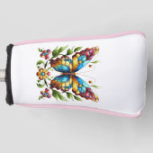 Kleurrijke gebrandschilderde glazen vlinder met bl golfheadcover (Voorkant)
