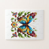 Kleurrijke gebrandschilderde glazen vlinder met bl legpuzzel (Horizontaal)