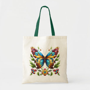Kleurrijke gebrandschilderde glazen vlinder met bl tote bag