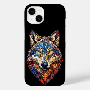 Kleurrijke Gebrandschilderde Wolfskop Case-Mate iPhone 14 Hoesje