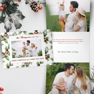 Kleurrijke gedurfde feestelijke kerst Holly foto Drieluik Wenskaart