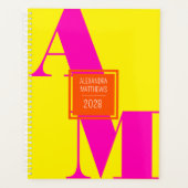 Kleurrijke Geel Roze Douanejaar Monogramnaam Planner (Voorkant)