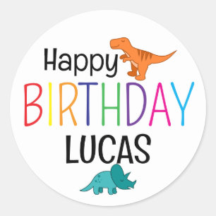 Kleurrijke Gefeliciteerd Verjaardagsdinosaurus Gep Ronde Sticker
