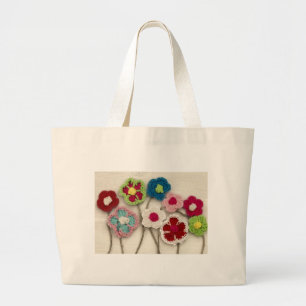 kleurrijke gehaakte bloemen grote tote bag
