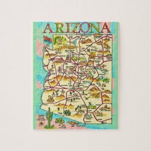 Kleurrijke geïllustreerde Arizona kaart Legpuzzel