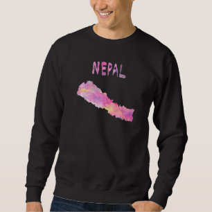 Kleurrijke geïsoleerde Nepal-kaart in Waterverf kl Trui