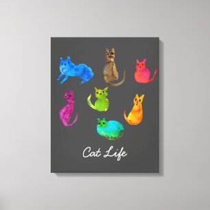 Kleurrijke gekke katten in de waterverf canvas afdruk
