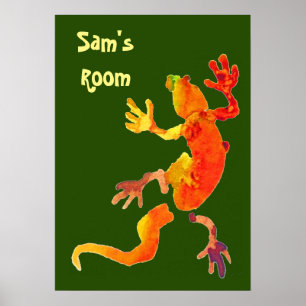 Kleurrijke gekko eco-groene illustratie kind kamer poster
