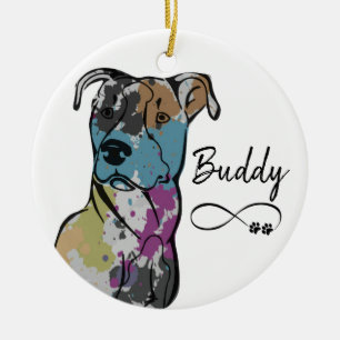 Kleurrijke gekleurde Pitbull Dog personaliseren Keramisch Ornament