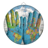 Kleurrijke gekleurde Wereldkaart in handen, kunstf Dartbord (Voorkant)