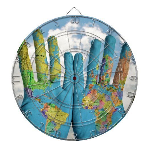 Kleurrijke gekleurde Wereldkaart in handen, kunstf Dartbord (Voorkant)