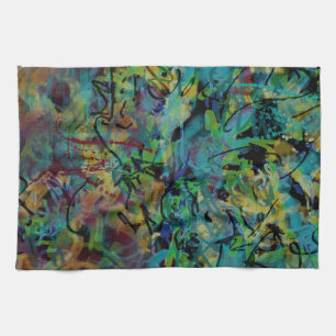 Kleurrijke gekrabbelde abstracte kunst theedoek