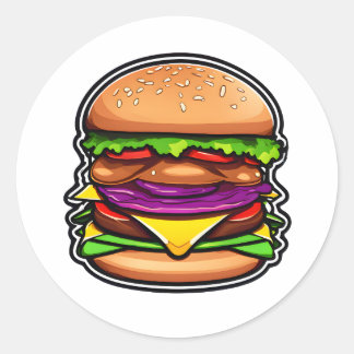 Kleurrijke gelaagde hamburgers barsten smaken 012 ronde sticker