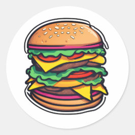 Kleurrijke gelaagde hamburgers barsten smaken 014 ronde sticker