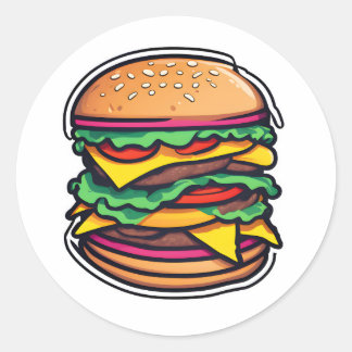 Kleurrijke gelaagde hamburgers barsten smaken 014 ronde sticker