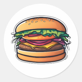 Kleurrijke gelaagde hamburgers barsten smaken 015 ronde sticker